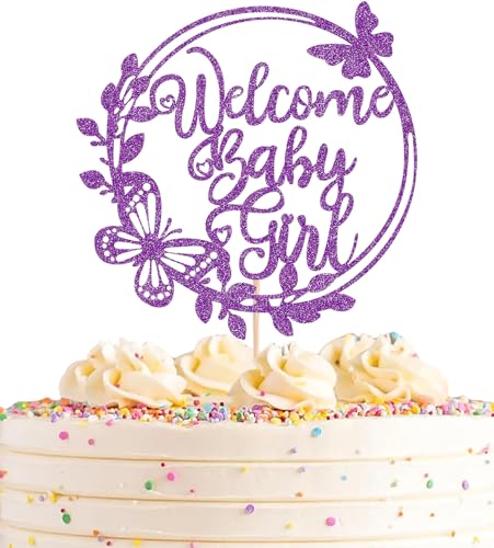 AHAORAY Welcome Baby Girl Cake Topper - Deep Purple Glitter Baby Shower Cake Decorations, Baby Girl Cake Decor, for Baby Shower/Birthday Party/Gender Reveal Party Photo Booth Props AHAORAY Welcome Baby Girl Cake Topper - Deep Purple Glitter Baby Shower Cake Decorations, Baby Girl Cake Decor, for Baby Shower/Birthday Party/Gender Reveal Party Photo Booth Props von AHAORAY