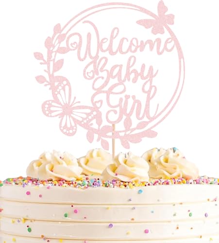 AHAORAY Welcome Baby Girl Cake Topper - Hellrosa Glitzer Baby Shower Kuchen Dekorationen Baby Mädchen Kuchen Dekor für Babyparty/Geburtstagsparty/Gender Reveal Party Photo Booth Requisiten AHAORAY Welcome Baby Girl Cake Topper - Hellrosa Glitzer Baby Shower Kuchen Dekorationen Baby Mädchen Kuchen Dekor für Babyparty/Geburtstagsparty/Gender Reveal Party Photo Booth Requisiten von AHAORAY