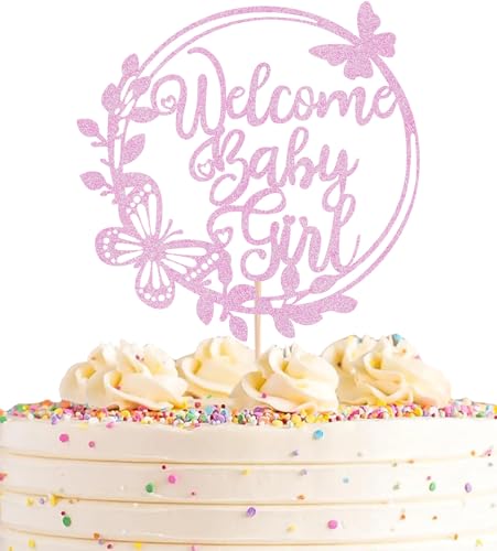 AHAORAY Welcome Baby Girl Cake Topper - Pink Glitter Baby Shower Cake Decorations, Baby Girl Cake Topper, for Baby Shower/Birthday Party/Gender Reveal Party Photo Booth Props AHAORAY Welcome Baby Girl Cake Topper - Pink Glitter Baby Shower Cake Decorations, Baby Girl Cake Topper, for Baby Shower/Birthday Party/Gender Reveal Party Photo Booth Props von AHAORAY