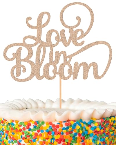 Tortenaufsatz "Love in Bloom", glitzernd, Roségold, Brautparty, Kuchendekoration, Hochzeits- und Verlobungs-Kuchenspieß (Roségold) von AHAORAY