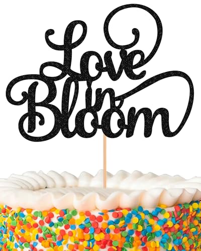 Tortenaufsatz "Love in Bloom", glitzernd, schwarz, Brautparty, Tortendekoration, Hochzeits- und Verlobungs-Kuchenspieß (schwarz) von AHAORAY