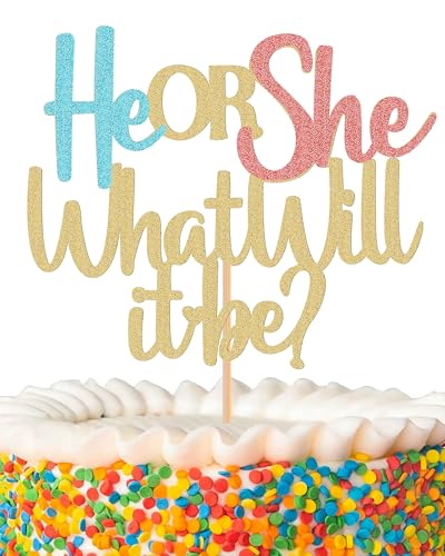 Tortenaufsatz mit Aufschrift "He or She What Will It Be", glitzernd, goldfarben, für Jungen oder Mädchen, perfekt für Babypartys, Babypartys, Baby-Geburtstagspartys oder Fotoautomaten-Requisiten Tortenaufsatz mit Aufschrift "He or She What Will It Be", glitzernd, goldfarben, für Jungen oder Mädchen, perfekt für Babypartys, Babypartys, Baby-Geburtstagspartys oder Fotoautomaten-Requisiten von AHAORAY