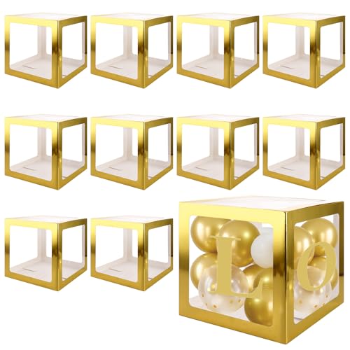 AHAQU 10 Stück Babyparty-Dekorationen, goldfarbene transparente Ballonbox mit 52 Buchstaben (2 Sets von A-Z) für DIY-Geburtstagsparty, Geschlechtsoffenbarung, Themenparty-Zubehör, Dekoration von AHAQU
