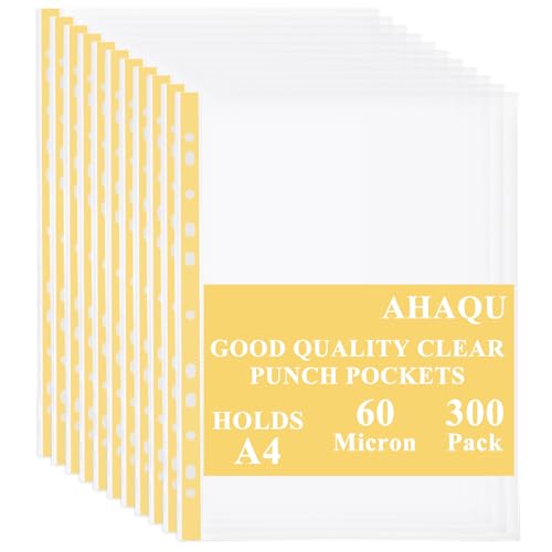 AHAQU Klarsichthüllen, A4, 60 Mikron, starke Kunststoffhüllen, Öffnung oben für Ringbücher, Gelb, 300 Stück AHAQU Klarsichthüllen, A4, 60 Mikron, starke Kunststoffhüllen, Öffnung oben für Ringbücher, Gelb, 300 Stück von AHAQU