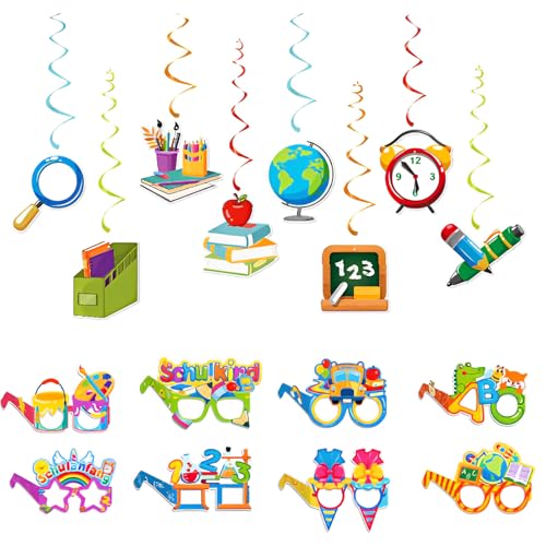 16 Stück Einschulung Deko 2025, Spirale Zuckertüten Girlande und Schulanfang Schulkind Brille, Schuleinführung Tischdeko Geschenke Mädchen Junge Partybrillen, Einschulungsdeko Papier Partybrille 16 Stück Einschulung Deko 2025, Spirale Zuckertüten Girlande und Schulanfang Schulkind Brille, Schuleinführung Tischdeko Geschenke Mädchen Junge Partybrillen, Einschulungsdeko Papier Partybrille von AHEJIOO