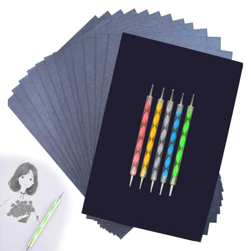 200 Blatt Kohlepapier, Transferpapier, Pauspapier, Kohlepapier Zum Nachzeichnen, Graphitpapier, Pauspapier A4, Schwarz Für Papier Tattoo Holz Mit 5 Pcs Prägestift von AHEJIOO