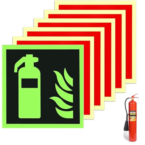 6 Stück Feuerlöscher Schild, 15x15 cm – Selbstklebende PVC Nachleuchtend Brandschutzzeichen, Sicherheitsmarkierung für Büro, Haus, Baustelle, Auto – ISO-konforme Feuerlöscher Aufkleber von AHEJIOO