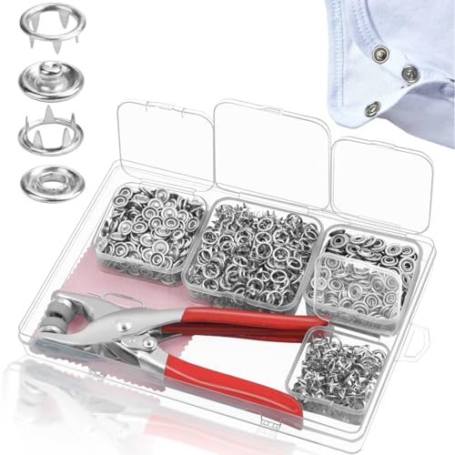 AHEJIOO 200 Sets Druckknöpfe für Kleidung, rostfrei, Druckknöpfe Mit Zange, kein Nähen, Ideal für Kleidungsreparaturen, DIY-Projekte, Kinderkleidung von AHEJIOO