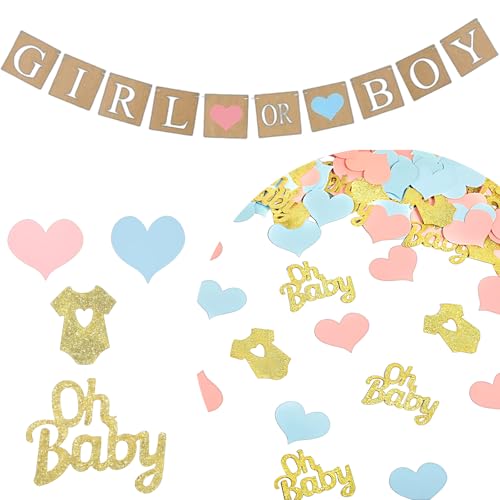 Gender Reveal Party Deko, Baby Party Dekoration mit 100 Stück Konfetti und 1 Streamer, Ideal für Gender Reveal und Baby Deko, Mädchen Gegen Jungs Deko für Babyparty von AHEJIOO