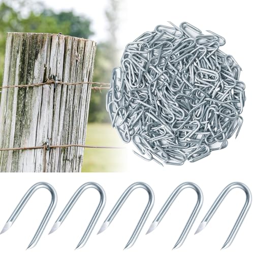AHEONLAR U-Drahtzaunklammern, verzinkt, 2,3 x 25 mm, U-förmige Zaunnägel, Kabelklammern für Holzzaun, Hühnerdrahtzäune und Maschendraht an Zäunen oder Pfosten, 2,3 x 25 mm, 400 Stück von AHEONLAR