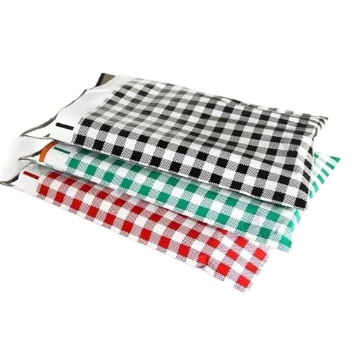 AHIOJEGX Versandtaschen 50 Stück Kuriertaschen, selbstklebend, A4, 25,4 x 33 cm, Express-Versandbeutel, Poly-Umschlag-Versandtasche(25x33x4CM Red Plaid) von AHIOJEGX