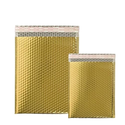 AHIOJEGX Versandtaschen 50 Stück Laser-Silber-Versandumschläge, wasserdichte Kuriertasche, gepolsterte Luftpolsterumschläge, Verpackungsbeutel for den Versand(Gold,18 * 23cm) von AHIOJEGX