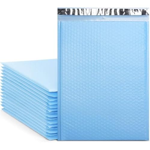 AHIOJEGX Versandtaschen 50 Stück hellblaue Luftpolsterumschläge, wasserdichte Kuriertasche, Luftpolsterumschläge, Verpackungsbeutel for den Versand(15 * 20cm) von AHIOJEGX