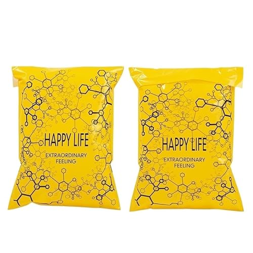 AHIOJEGX Versandtaschen 50 Stücke Lila Farbe Kunststoff Logistik Versandtasche Bärendruck Kurierpostbeutel Selbstversiegelung Express Party Geschenke Aufbewahrungsbeutel(Yellow Happy Life,35x52cm) von AHIOJEGX