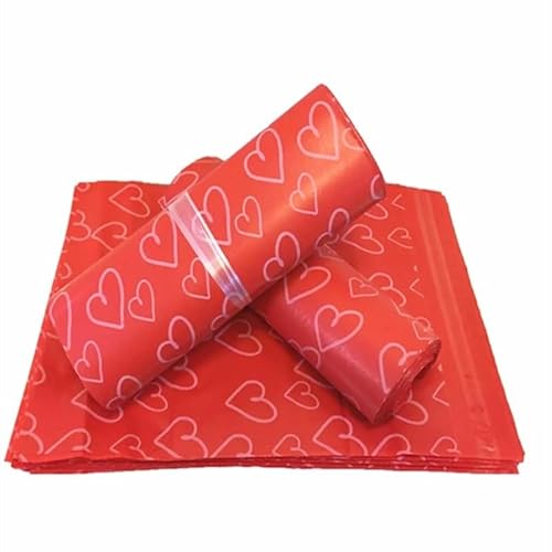 AHIOJEGX Versandtaschen 50 Teile/los Große Kuriertaschen Matt Rosa Herz Muster Selbst-Dichtung Klebe Tasche Matte Material Umschlag Mailer Post Versandtasche(Red,45x60cm) von AHIOJEGX