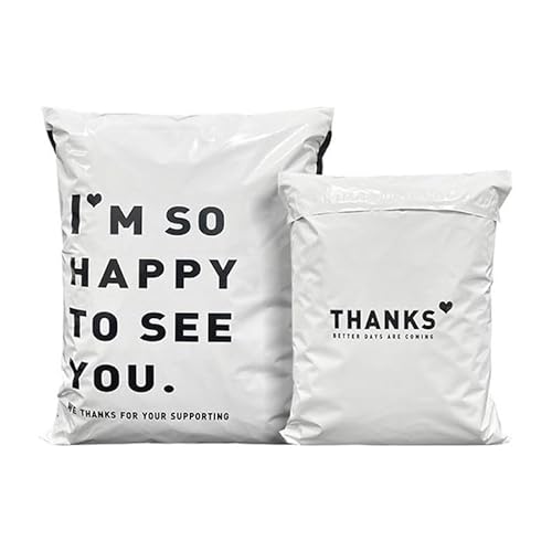 AHIOJEGX Versandtaschen 50Pcs Weiße Farbe Verdicken Express Tasche Druck wasserdichte Kleidung Paket Verpackung Taschen Umschlag Kurier Beutel(45X60cm 50pcs) von AHIOJEGX