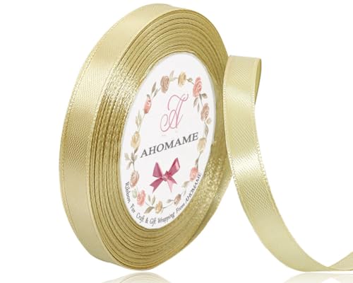 Doppelseitig Gold Satinband 10mm, 22 Meters Geschenkband breit Dekoration Schleifenband Stoffband für Hochzeit, Taufe, Blumensträuße, Nähprojekt, und Geburtstag Geschenke von AHOMAME