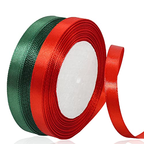 Geschenkband Weihnachten 10mm Rot und Grün Xmas Satinband 2 Rollen/45 Meter Schleifenband Stoffband für Geschenkverpackung, Weihnachtsbaum Dekoration, Weinachts Dekoration Geschenkband Weihnachten 10mm Rot und Grün Xmas Satinband 2 Rollen/45 Meter Schleifenband Stoffband für Geschenkverpackung, Weihnachtsbaum Dekoration, Weinachts Dekoration von AHOMAME