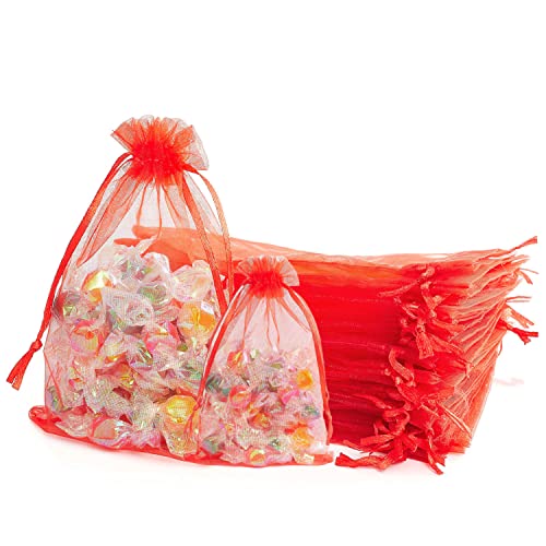 Rot Organzasäckchen 7x9cm, Klein Organza Beutel Geschenkbeutel Organzabeutel Bonbonsbeutel Schmuckbeutel Netzbeutel mit Kordelzug für Hochzeit, Geburtstag, Weihnachten, Erntedankfest (50 Stück) von AHOMAME