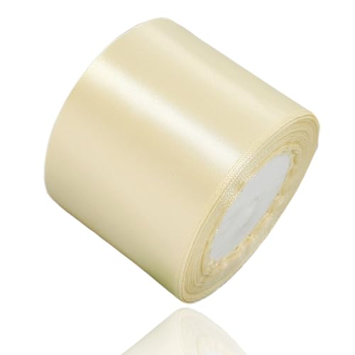 Satinband Creme 75mm, 22 Meters Beige Dekoration Geschenkband breit Schleifenband, Stoffband für Hochzeit, Taufe und Geburtstag Geschenke von AHOMAME