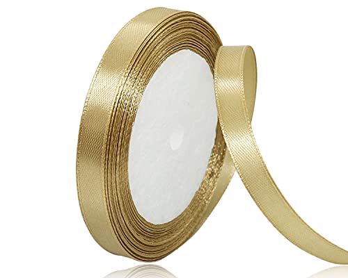 Satinband Dunkles Gold 10mm, 22 Meters Dekoration Geschenkband breit Schleifenband, Stoffband für Hochzeit, Taufe und Geburtstag Geschenke von AHOMAME