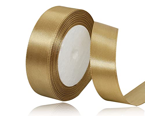 Satinband Dunkles Gold 20mm, 22 Meters Dekoration Geschenkband breit Schleifenband, Stoffband für Hochzeit, Taufe und Geburtstag Geschenke Satinband Dunkles Gold 20mm, 22 Meters Dekoration Geschenkband breit Schleifenband, Stoffband für Hochzeit, Taufe und Geburtstag Geschenke von AHOMAME