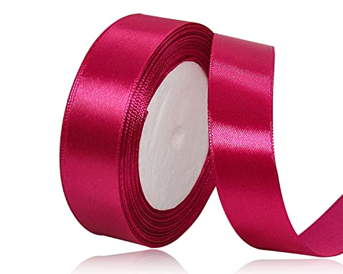 Satinband Fuchsia 10mm, 22 Meters Dekoration Geschenkband breit Schleifenband, Stoffband für Hochzeit, Taufe und Geburtstag Geschenke von AHOMAME