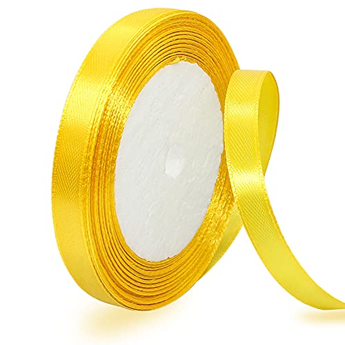 Satinband Gelb 10mm, 22 Meters Dekoration Geschenkband breit Schleifenband, Stoffband für Hochzeit, Taufe und Geburtstag Geschenke von AHOMAME