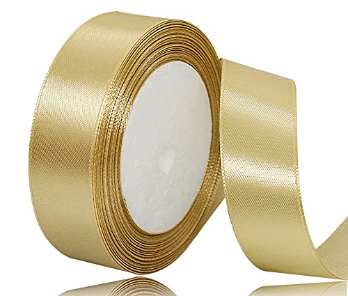 Satinband Gold 25mm, 22 Meters Dekoration Geschenkband breit Schleifenband, Stoffband für Hochzeit, Taufe und Geburtstag Geschenke von AHOMAME