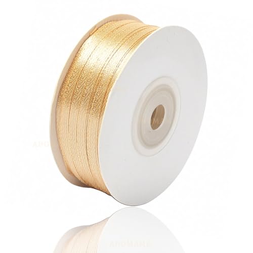 Satinband Gold 3mm, 91 Meters Dekoration Geschenkband breit Schleifenband, Stoffband für Hochzeit, Taufe und Geburtstag Geschenke von AHOMAME