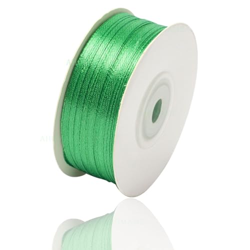 Satinband Grün 3mm, 91 Meters Dekoration Geschenkband breit Schleifenband, Stoffband für Hochzeit, Taufe und Geburtstag Geschenke von AHOMAME