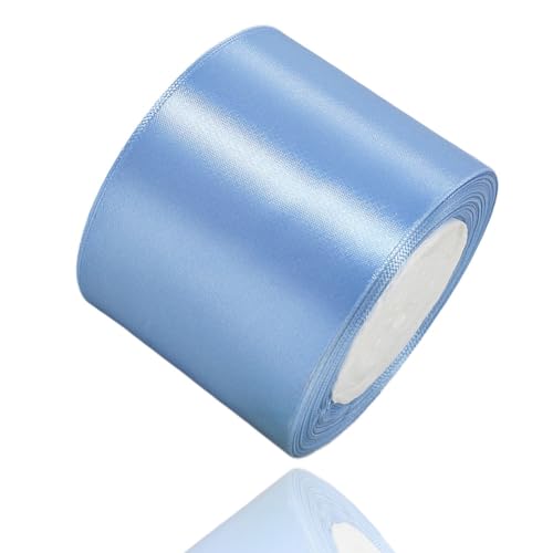 Satinband Hellblau 75mm, 22 Meters Dekoration Geschenkband breit Schleifenband, Stoffband für Hochzeit, Taufe und Geburtstag Geschenke von AHOMAME