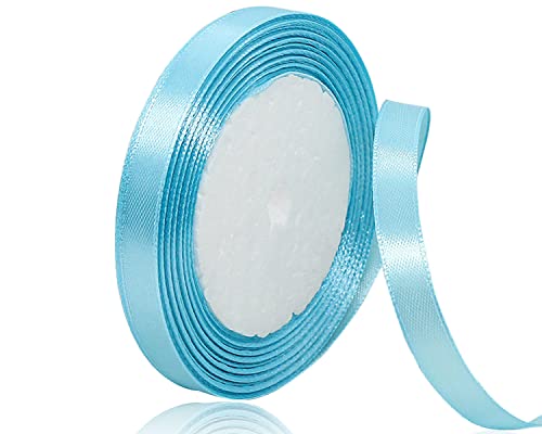 Satinband Himmelblau 10mm, 22 Meters Dekoration Geschenkband breit Schleifenband, Stoffband für Hochzeit, Taufe und Geburtstag Geschenke von AHOMAME