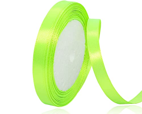 Satinband Neon Gelb 10mm, 22 Meters Dekoration Geschenkband breit Schleifenband, Stoffband für Hochzeit, Taufe und Geburtstag Geschenke von AHOMAME