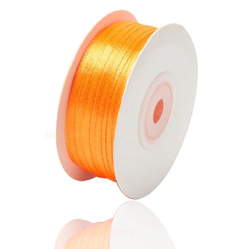 Satinband Orange 3mm, 91 Meters Dekoration Geschenkband breit Schleifenband, Stoffband für Hochzeit, Taufe und Geburtstag Geschenke von AHOMAME