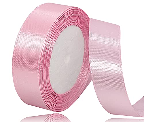 Satinband Rosa 25mm, 22 Meters Dekoration Geschenkband breit Schleifenband, Stoffband für Hochzeit, Taufe und Geburtstag Geschenke von AHOMAME