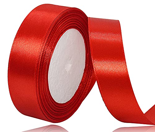 Satinband Rot 20mm, 22 Meters Dekoration Geschenkband breit Schleifenband, Stoffband für Hochzeit, Taufe und Geburtstag Geschenke von AHOMAME