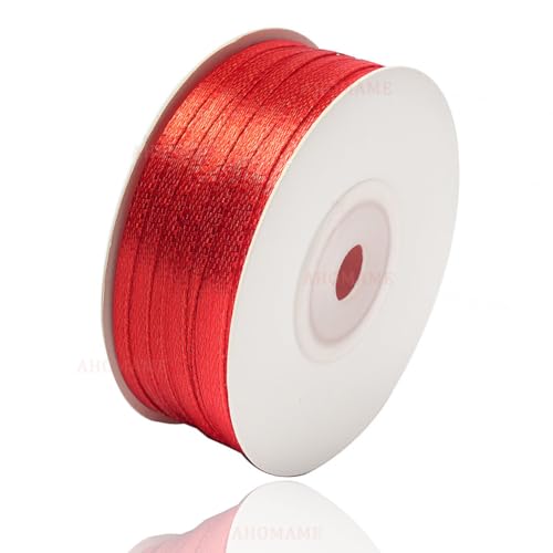 Satinband Rot 3mm, 91 Meters Dekoration Geschenkband breit Schleifenband, Stoffband für Hochzeit, Taufe und Geburtstag Geschenke von AHOMAME