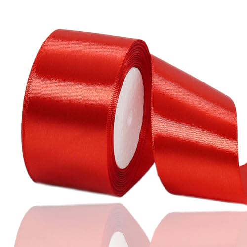 Satinband Rot 50mm, 22Meters Dekoration Geschenkband breit Schleifenband, Stoffband für Hochzeit, Taufe und Geburtstag Geschenke von AHOMAME