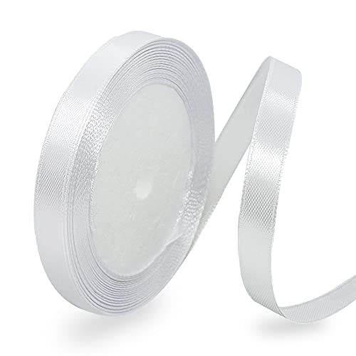 Satinband Weiss 10mm, 22 Meters Weiß Dekoration Geschenkband breit Schleifenband, Stoffband für Hochzeit, Taufe und Geburtstag Geschenke von AHOMAME