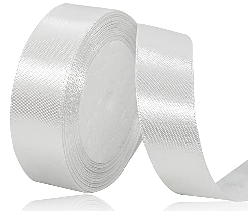 Satinband Weiß 20mm, 22 Meters Dekoration Geschenkband Weiss breit Schleifenband, Stoffband für Hochzeit, Taufe und Geburtstag Geschenke von AHOMAME