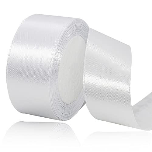 Satinband Weiß 40mm, 22 Meters Dekoration Weiss Geschenkband breit Schleifenband, Stoffband für Hochzeit, Taufe und Geburtstag Geschenke von AHOMAME