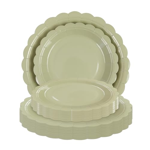 AHPYEUHK Geburtstagsparty-Pappteller, 17,8 cm, 25 Stück und 22,9 cm, Salbeigrün, Kuchen-Dessertteller, Partyzubehör, gewellte Teller für Babyparty, Hochzeit, Geburtstag AHPYEUHK Geburtstagsparty-Pappteller, 17,8 cm, 25 Stück und 22,9 cm, Salbeigrün, Kuchen-Dessertteller, Partyzubehör, gewellte Teller für Babyparty, Hochzeit, Geburtstag von AHPYEUHK