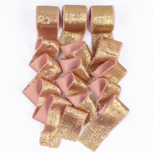 Chiffonband Schleifenband Hochzeit Geschenkband 3 Rollen 38mm Breit *4,5M Dekoband Band 13,5M Bastelband Strauß Chiffon Bänder (Roségold) von AHPYEUHK