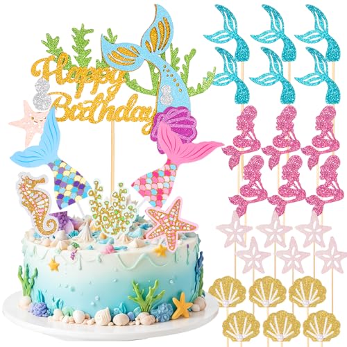 30 Stück Meerjungfrau Tortendeko für Geburtstag Mädchen, Schwanz Kuchendeko, Ocean Theme Toppers, Happy Birthday Cake Topper, für Frauen Babydusche Mermaid Party 30 Stück Meerjungfrau Tortendeko für Geburtstag Mädchen, Schwanz Kuchendeko, Ocean Theme Toppers, Happy Birthday Cake Topper, für Frauen Babydusche Mermaid Party von AHQiZFX
