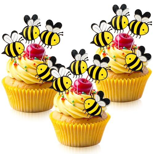 AHQiZFX 30 Stk Biene Kuchen Topper,Biene kuchen deko,Biene Geburtstag Deko,Hummel Cupcake Topper,Glitter Honeycomb Cupcake Picks,Bee Cupcake Topper für Kinder Junge Mädchen Bee Thema Geburtstag Party AHQiZFX 30 Stk Biene Kuchen Topper,Biene kuchen deko,Biene Geburtstag Deko,Hummel Cupcake Topper,Glitter Honeycomb Cupcake Picks,Bee Cupcake Topper für Kinder Junge Mädchen Bee Thema Geburtstag Party von AHQiZFX