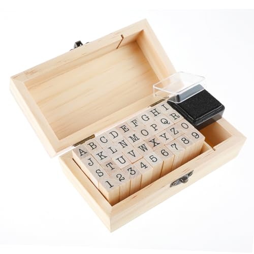 AHQiZFX 36 Stk Alphabet Stempel Set mit Stempelkissen, Holzstempel, Buchstaben Zahlen mit Aufbewahrungsbox für Geschenk Scrapbooking Kunst Handwerk Kartenherstellung von AHQiZFX