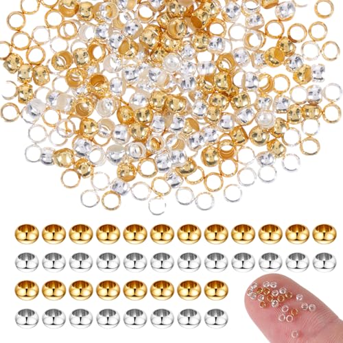 Runde Kugelperlen mit 18 Karat Gold und Silber gefüllt, für Schmuckherstellung, nahtlose, glatte Metallperlen, lose Messingperlen, langlebige runde Abstandshalter für selbstgemachte Halsketten von AHQiZFX