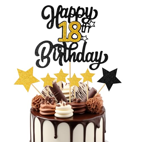 Torten Deko 18 Geburtstag,Glitzer 18. Geburtstagstorte Topper,Happy 18th Birthday Kuchendeko,Kuchendeko Geburtstag Schwarz Gold,Tortendeko 18 Geburtstag Mädchen Junge,für 18. Geburtstag Party Kuchen Torten Deko 18 Geburtstag,Glitzer 18. Geburtstagstorte Topper,Happy 18th Birthday Kuchendeko,Kuchendeko Geburtstag Schwarz Gold,Tortendeko 18 Geburtstag Mädchen Junge,für 18. Geburtstag Party Kuchen von AHQiZFX