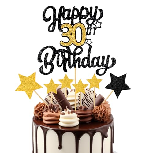 Tortenaufsatz "Happy 30th Birthday", Schwarz / Gold, Glitzer, "Cheers to 30 Years Birthday", Kuchendekoration, 30. Geburtstag, Kuchendekoration, 30. Geburtstag, Kuchendekoration, goldfarbene Tortenaufsatz "Happy 30th Birthday", Schwarz / Gold, Glitzer, "Cheers to 30 Years Birthday", Kuchendekoration, 30. Geburtstag, Kuchendekoration, 30. Geburtstag, Kuchendekoration, goldfarbene von AHQiZFX